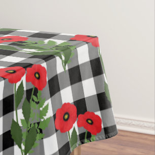 Shabby Chic Red, Black & White Poppies Floral Tablecloth