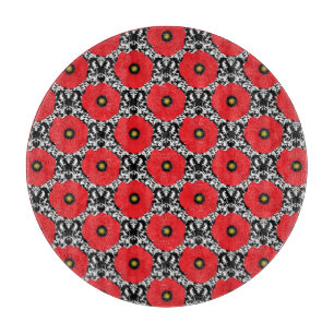 Shabby Chic Red, Black & White Poppies Pattern Cutting Board