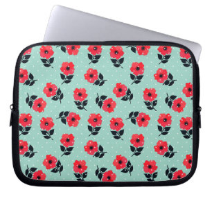 Shabby Chic Red Flowers Pattern Laptop Sleeve