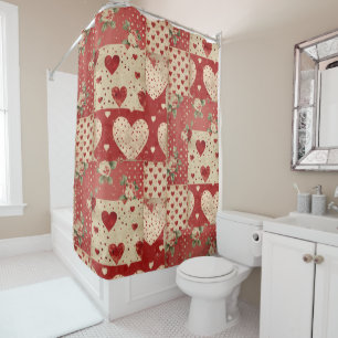 Shabby Chic Red Patchwork Pattern Shower Curtain