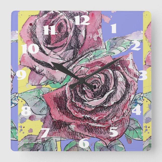 Shabby Chic Red Roses Rose Art Ladies Room Clock (Front)