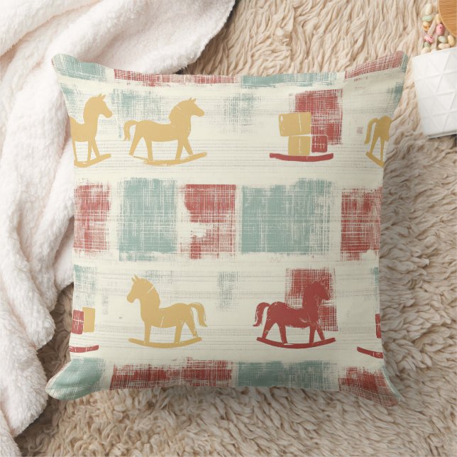 Shabby Chic Rocking Horse Plaid Pattern Cushion (Blanket)