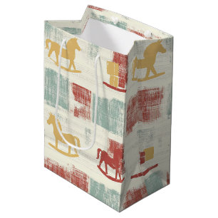 Shabby Chic Rocking Horse Plaid Pattern Medium Gift Bag