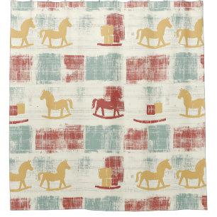 Shabby Chic Rocking Horse Plaid Pattern Shower Curtain