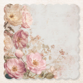 Shabby Chic Romantic Vintage Roses Floral Party Paper Coaster