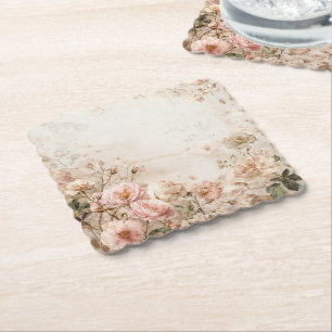 Shabby Chic Romantic Vintage Roses Floral Party Paper Coaster