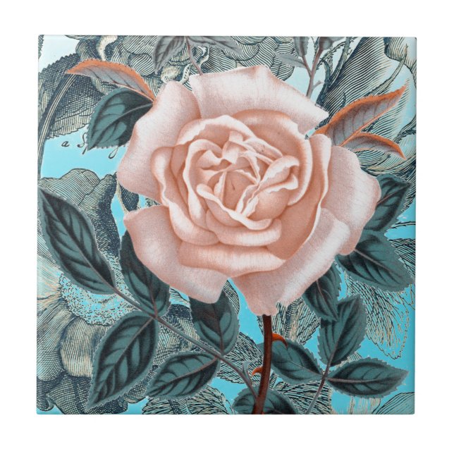 Shabby Chic Rose Ceramic Tile (Front)