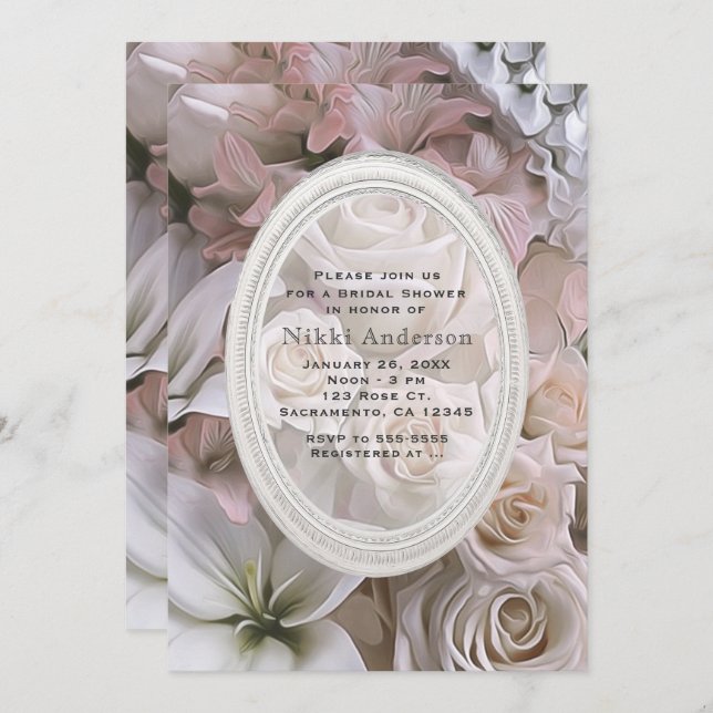 Shabby Chic Rose Floral Bridal Shower Invitations (Front/Back)
