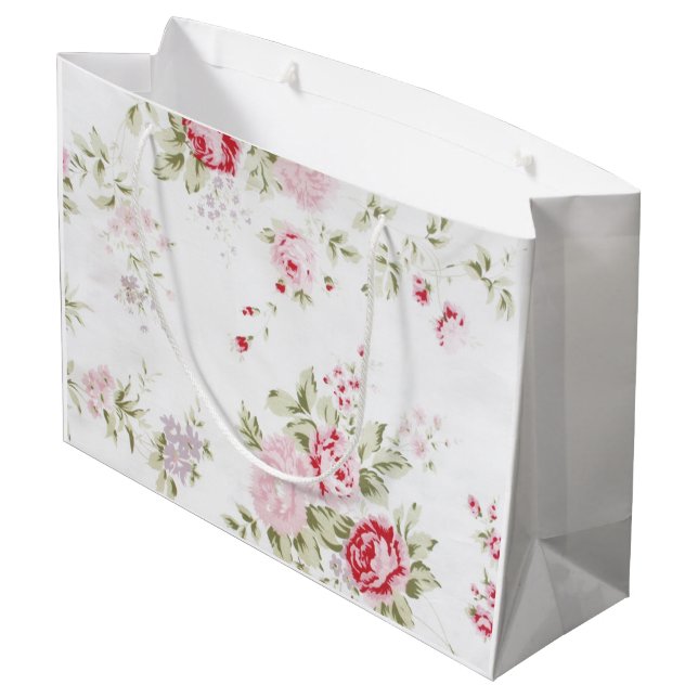 Shabby Chic Rose Floral Large Gift Bag (Back Angled)