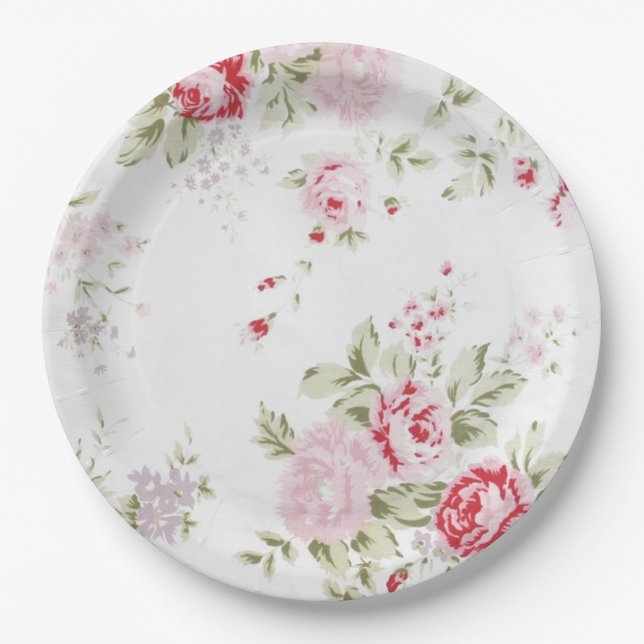 Shabby Chic Rose Floral Paper Plate (Front)