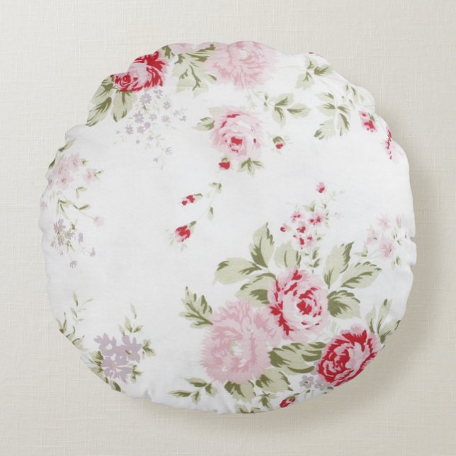 Shabby Chic Rose Floral Round Cushion (Front)