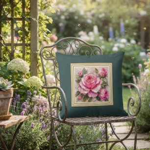 Shabby Chic Rose Oil Painting Charcoal Slate Cushion