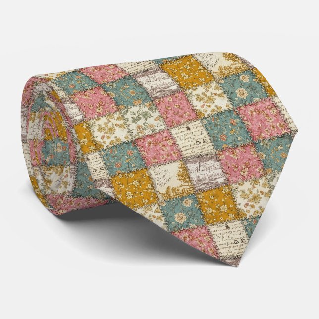 Shabby Chic Rose Quilt Pattern Tie (Rolled)