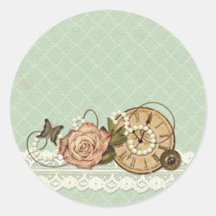 Shabby Chic Rose & Rustic Vintage Jewellery Boutiq Classic Round Sticker