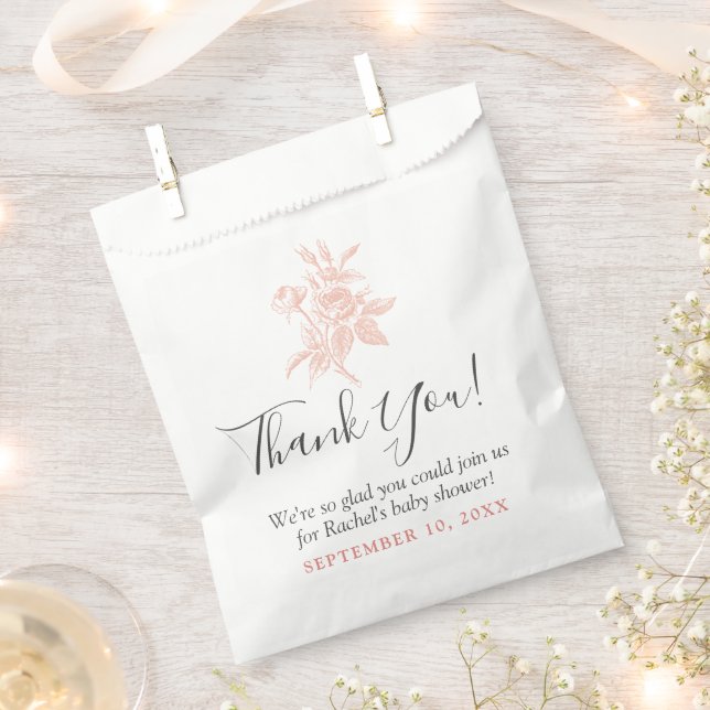 Shabby Chic Rose Thank You Custom Baby Shower Favour Bag (Clipped)