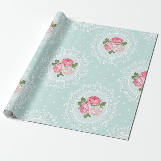 Shabby Chic Rose Wrapping Paper Roll (Unrolled)