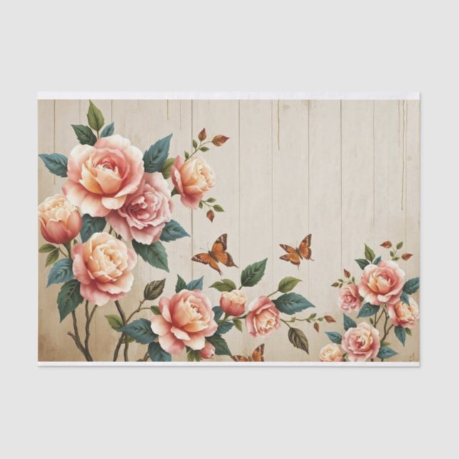 Shabby Chic Roses Art Painting Tissue Paper (Front)