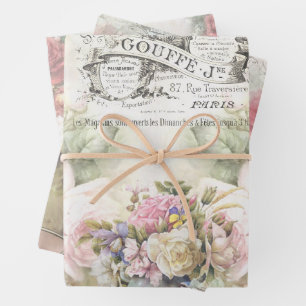 Shabby Chic Roses Collage Pattern  Wrapping Paper Sheet