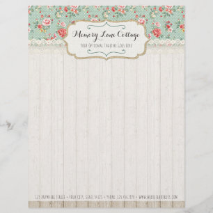 Shabby Chic Roses, Lace & Burlap Vintage Boutique Letterhead Template