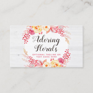 Shabby Chic Roses & Rustic Wood Blush Pink Floral Business Card