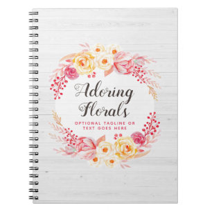 Shabby Chic Roses & Rustic Wood Blush Pink Floral Notebook