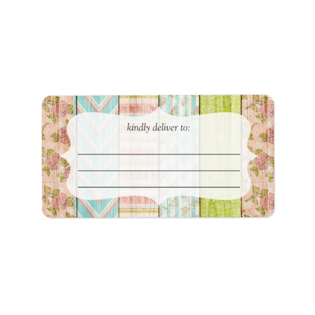 Shabby Chic Roses Rustic Wood Large Write-On Label (Front)