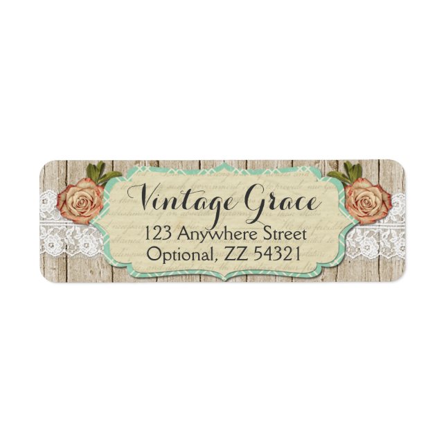 Shabby Chic Roses & Rustic Wood Return Address Label (Front)