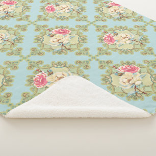 Shabby Chic Roses Sherpa Throw