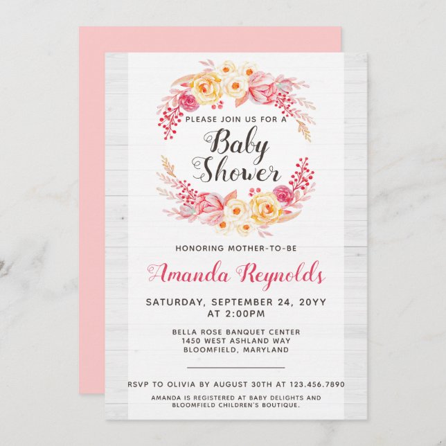 Shabby Chic Rustic Floral Baby Shower Invitation (Front/Back)
