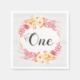Shabby Chic Rustic Floral One First Birthday Party Napkin