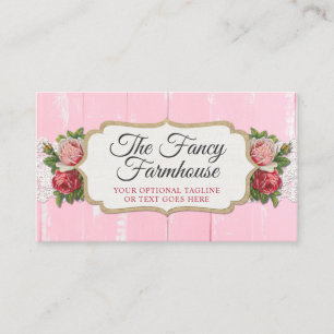 Shabby Chic Rustic Wood Pink Floral Vintage Roses Business Card