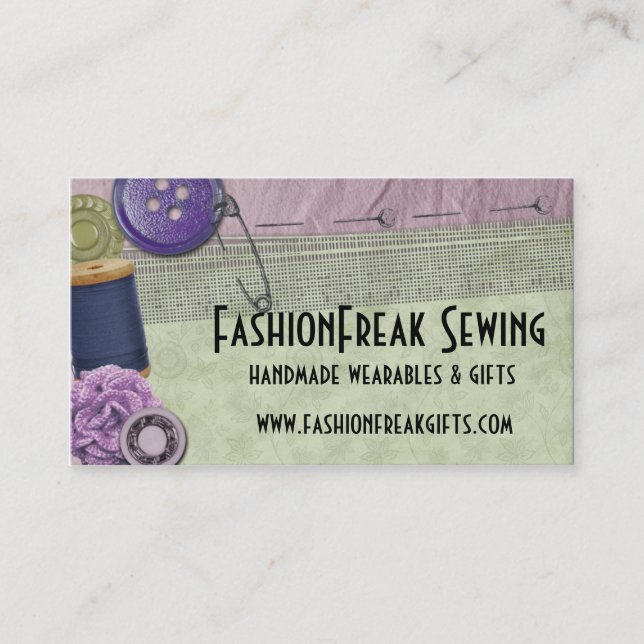 Shabby chic sewing buttons thread business cards (Front)