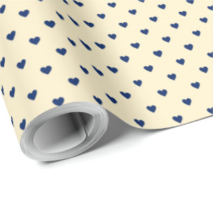 Shabby Chic Simple Navy Blue Hearts over Cream Wrapping Paper