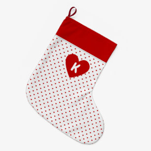 Shabby Chic Simple Red Hearts Pattern on White Large Christmas Stocking