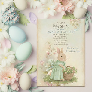 Shabby Chic Spring Rabbit Baby Shower Invitation