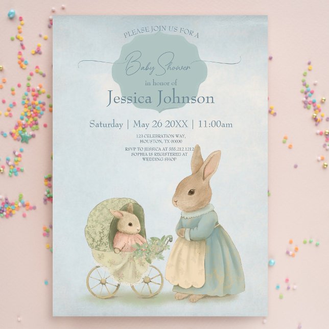 Shabby Chic Spring Rabbit Baby Shower Invitation (Creator Uploaded)