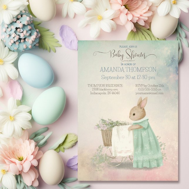 Shabby Chic Spring Rabbit Baby Shower Invitation (Creator Uploaded)