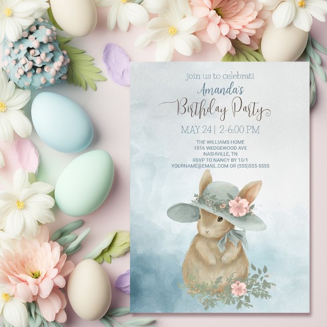 Shabby Chic Spring Rabbit Birthday Invitation (Creator Uploaded)