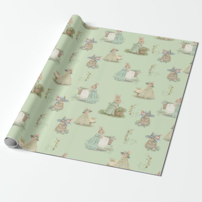 Shabby Chic Spring Rabbit Wrapping Paper (Unrolled)