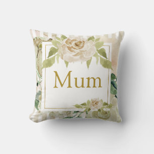Shabby chic striped rose Mum personalised Cushion