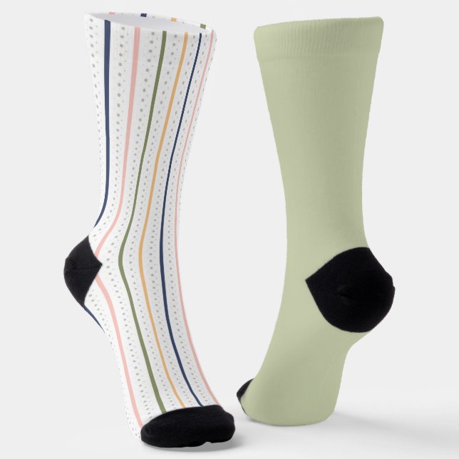 Shabby Chic Stripl Pastel Green Odd mismatch Socks (Angled)
