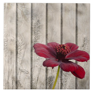 Shabby Chic Style Red Chocolate Flower On Wood Ceramic Tile