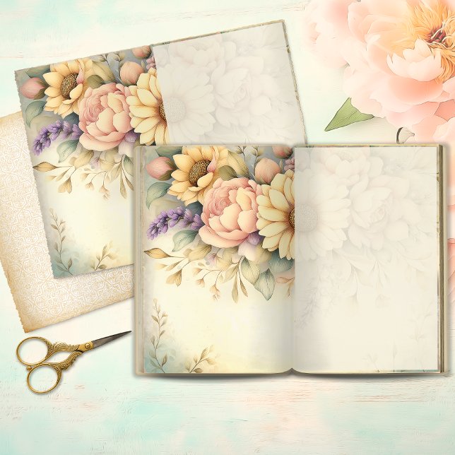 Shabby Chic Sunflower & Peony Junk Journal Page (Creator Uploaded)