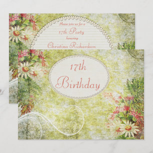 Shabby Chic Sweet 17th Birthday & Wildflowers Invitation
