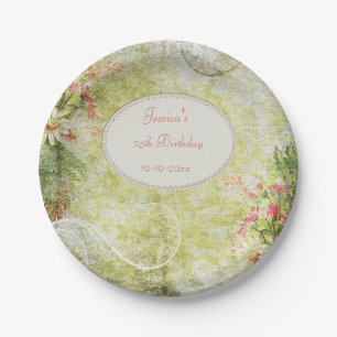 Shabby Chic Sweet 25th Birthday & Wildflowers Paper Plate