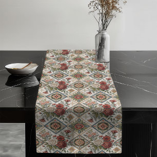 Shabby Chic Table Runner Classic Rose Tiles Motifs