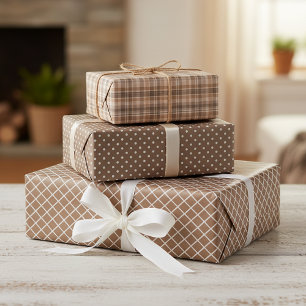 Shabby Chic Tan Beige Taupe Brown Plaid Pattern Wrapping Paper Sheet