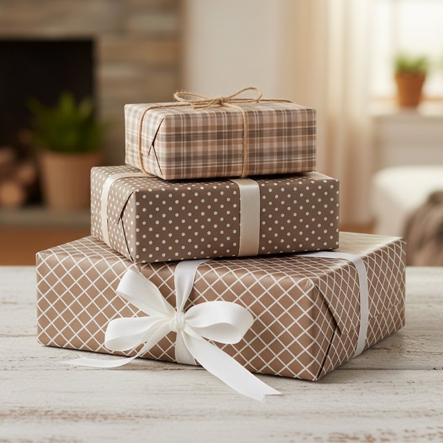 Shabby Chic Tan Beige Taupe Brown Plaid Pattern Wrapping Paper Sheet (Creator Uploaded)