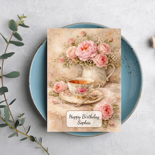 Shabby Chic Tea Cup with Roses Card (Creator Uploaded)
