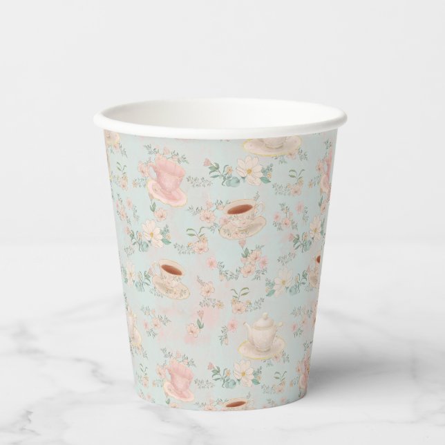 Shabby chic Tea Party Bridal Shower Paper Cups (Front)
